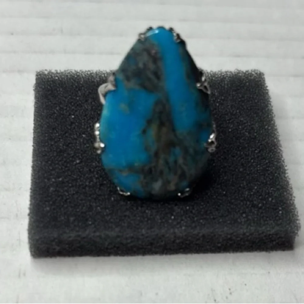 RARITIES Turquoise Sterling Silver Pear Shaped Ring Size 7